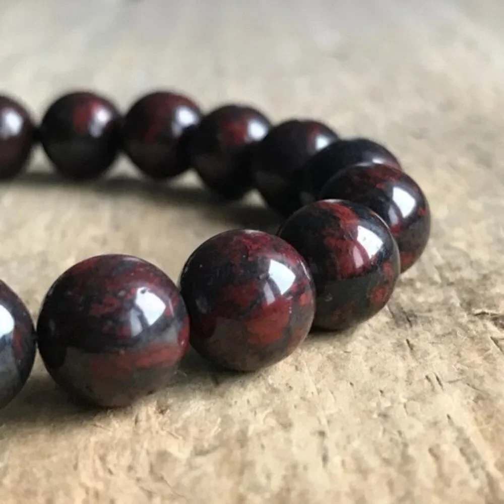 Men's Burgundy Jasper Gemstone Beaded Stretch Bracelet - 8mm Beads